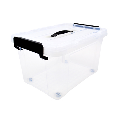 Bac de rangement plastique 16L + couvercle et roulettes, translucide, 38 x 28 x 23 cm - Bacs de rangement