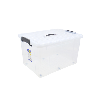 Bac de rangement plastique avec couvercle et roulettes - 65L - translucide - 59x42,5x35cm - Bacs de rangement