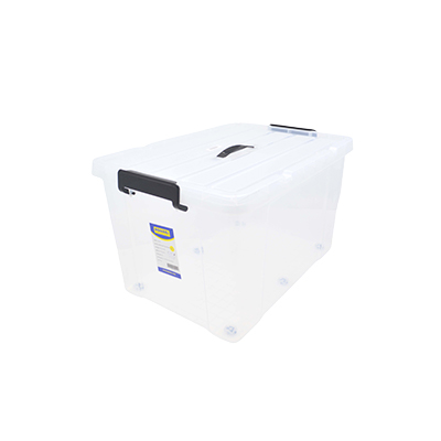 Bac de rangement plastique avec couvercle et roulettes - 65L - translucide - 59x42,5x35cm - Bacs de rangement-1