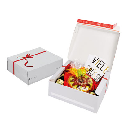 Carton d'expédition cadeau avec noeud rouge - Blanc - 24,1 x 16,6 x 9,4 cm - Paquet de 10 - Cartons d'expédition, Boîtes d'expédition-1