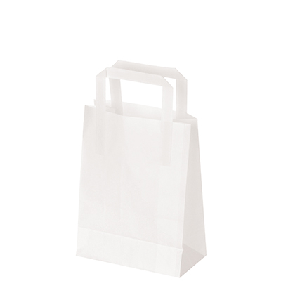 Sac kraft blanc poignées plates – 18 x 8 x 22 cm – Paquet de 250 - Sacs kraft blanc poignées plates
