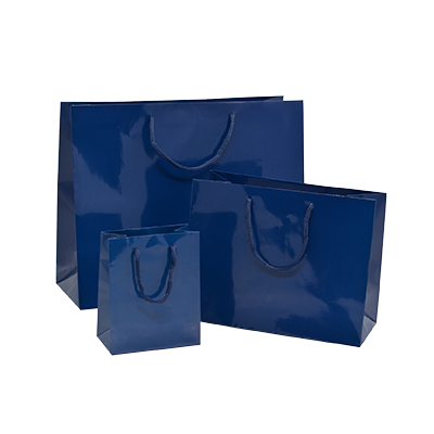 Sacs pelliculés à l'italienne bleu marine brillant - Petit Modèle - Sacs pelliculés poignées cordelette-1