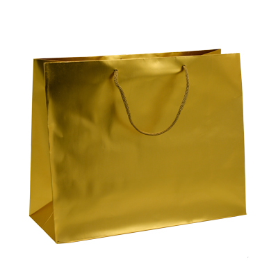 Sac pelliculé à poignées cordelettes or mat - 32,5 + 12,5 x 26 cm - Sacs pelliculés poignées cordelette