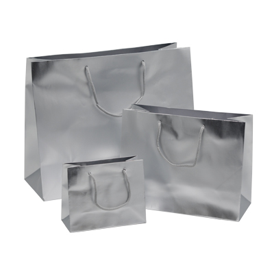 Sacs pelliculés argent mat - 13,5 + 6 x H 11 cm - Sacs pelliculés poignées cordelette-2