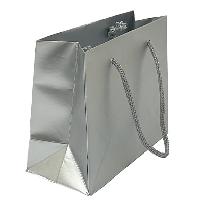 Sacs pelliculés argent mat - 13,5 + 6 x H 11 cm - Sacs pelliculés poignées cordelette-1