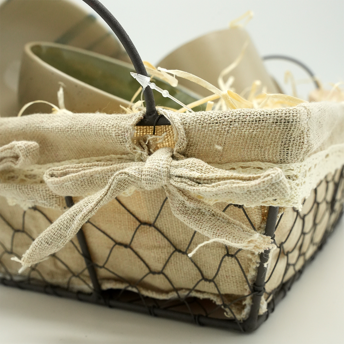 Corbeille métal rectangulaire marron tissu beige avec 2 anses 25 x 16 x 8 cm - Corbeilles métal-3