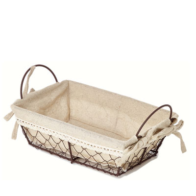 Corbeille métal rectangulaire marron tissu beige avec 2 anses 30 x 20 x 9 cm - Corbeilles métal