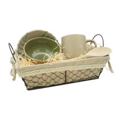 Corbeille métal rectangulaire marron tissu beige avec 2 anses 30 x 20 x 9 cm - Corbeilles métal-2