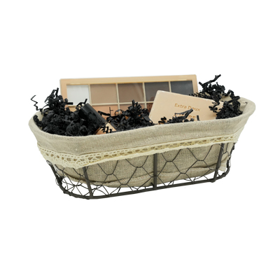 Corbeille métal ovale marron avec tissu beige 25 x 11 x 8 cm  - Corbeilles métal-1