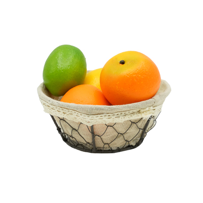 Corbeille métal ronde marron avec tissu beige ø 15,5 x 7 cm - Corbeilles métal-1