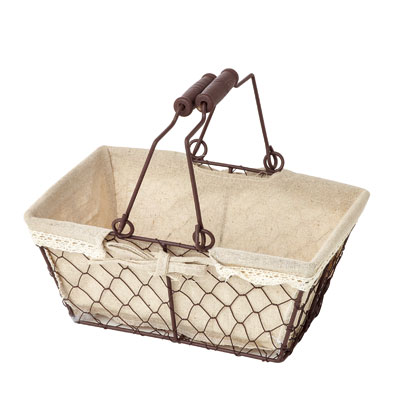 Panier métal rectangulaire marron tissu beige avec 2 anses 25 x 17 x 11 cm - Paniers