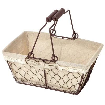 Panier métal rectangulaire marron tissu beige avec 2 anses 30 x 21 x 13 cm - Paniers