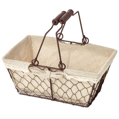 Panier métal rectangulaire marron tissu beige avec 2 anses 30 x 21 x 13 cm - Paniers
