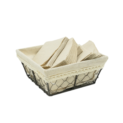 Corbeille métal carrée marron avec tissu beige 18 x 18 x 8 cm  - Corbeilles métal-1