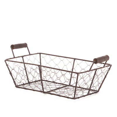 Corbeille métal rectangulaire marron avec 2 anses 25 x 16,5 x 8 cm - Corbeilles métal