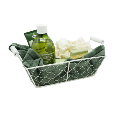 Corbeille métal rectangulaire blanche avec 2 anses 25 x 16,5 x 8 cm - Corbeilles métal-2