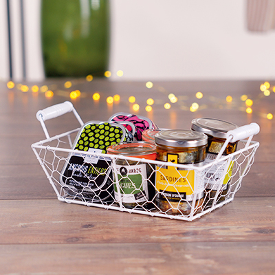 Corbeille métal rectangulaire blanche avec 2 anses 25 x 16,5 x 8 cm - Corbeilles métal-1