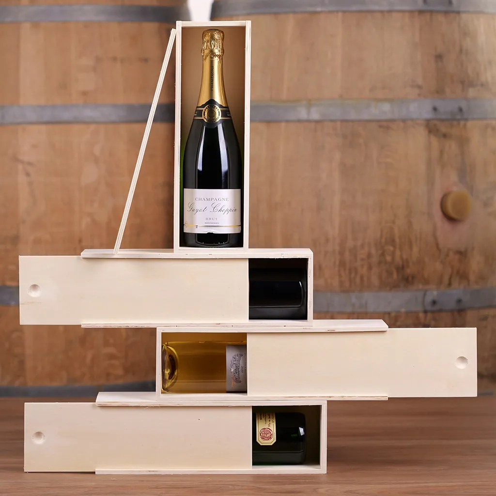 Coffret bois avec couvercle coulissant - 1 bouteille - 10,8 x 33,5 cm - Coffrets pour bouteilles de vin, Boîtes pour bouteilles de vin-2