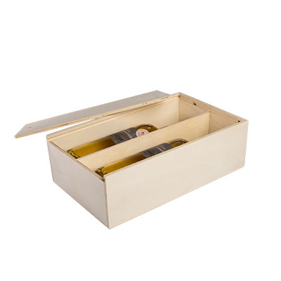 Coffret bois avec couvercle coulissant - 2 bouteilles - 20,8 x 33,5 cm - Coffrets pour bouteilles de vin, Boîtes pour bouteilles de vin