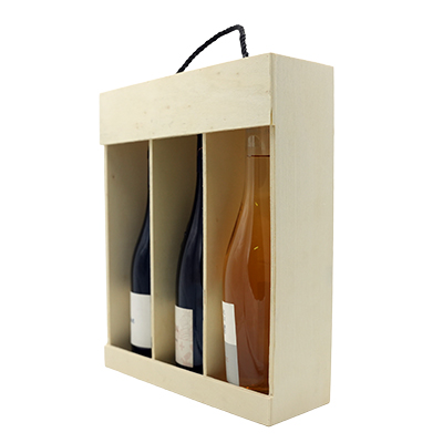 Coffret bois ouvert en façade - 3 bouteilles - 30,8 x 37,5 cm - Coffrets pour bouteilles de vin, Boîtes pour bouteilles de vin-1