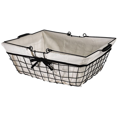 Panier métal rectangulaire noir tissu blanc avec 2 anses 39 x 25 x 15 cm - Paniers