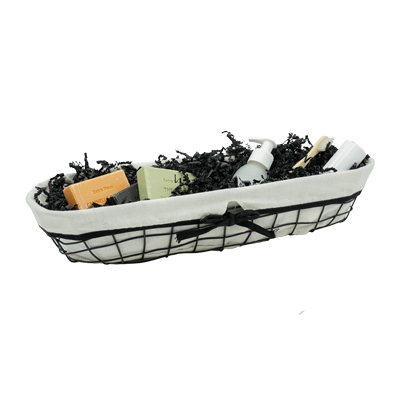 Corbeille métal ovale noire avec tissu blanc 44 x 12 x 9 cm - Corbeilles métal-3