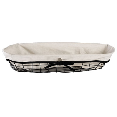 Corbeille métal ovale noire avec tissu blanc 44 x 12 x 9 cm - Corbeilles métal-1