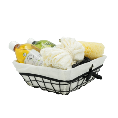 Corbeille métal carrée noire avec tissu blanc 22 x 22 x 9 cm - Corbeilles métal-1