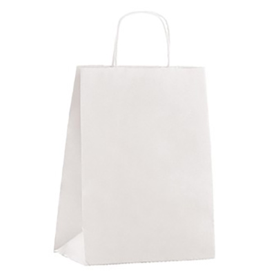 Sac kraft blanc à poignées torsadées 32+12x41cm 100g/m² (x200) - Sacs kraft unis, poignées torsadées