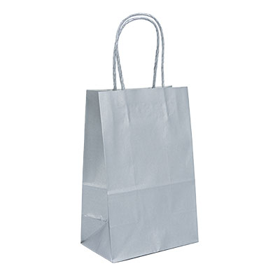 Sacs kraft Argent poignées torsadées - 14 + 8,5 x H 21,5 cm - Sacs kraft métallisés poignées torsadées