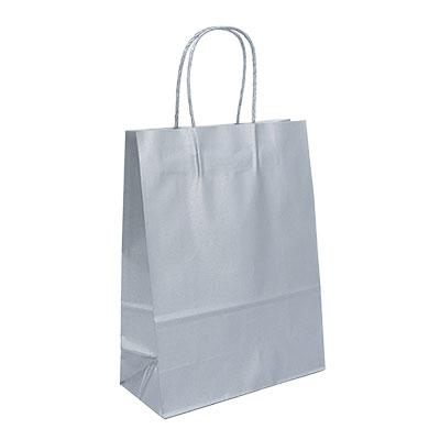 Sacs kraft Argent poignées torsadées - 22 + 10 x H 29 cm 100 g/m² (x50) - Sacs kraft métallisés poignées torsadées