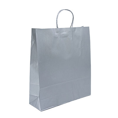 Sacs kraft Argent poignées torsadées - 36 + 12 x H 41 cm - Paquet de 50 - Sacs kraft métallisés poignées torsadées
