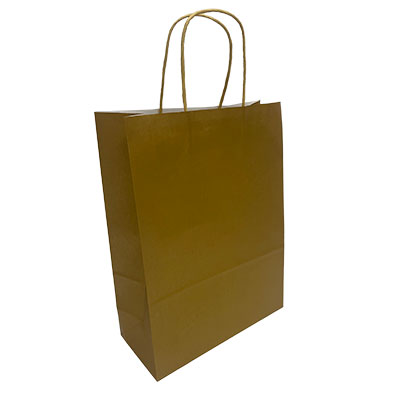 Sacs kraft poignées torsadées or 22 + 10 x 29 cm, paquet de 50 - Sacs kraft métallisés poignées torsadées