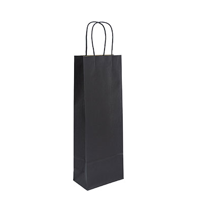 Sac 1 bouteille noir poignées torsadées 14 x 8 x 39 cm, paquet de 50 - Sacs pour bouteilles de vin