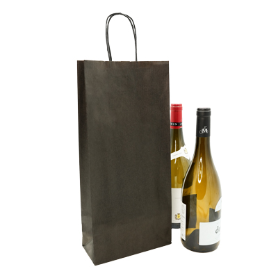 Sac kraft noir pour 2 bouteilles poignées torsadées 18 x 8 x 39 cm 110 g/m² – Paquet de 50 - Sacs pour bouteilles de vin