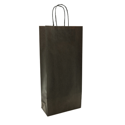 Sac kraft noir pour 2 bouteilles poignées torsadées 18 x 8 x 39 cm 110 g/m² – Paquet de 50 - Sacs pour bouteilles de vin-1