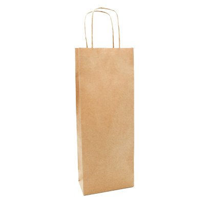 Sac 1 bouteille kraft brun poignées torsadées 14+8x39 cm – Paquet de 50 - Sacs pour bouteilles de vin-1