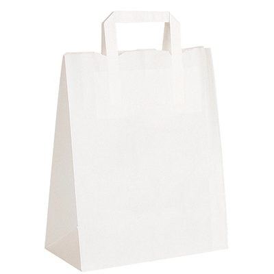 Sac kraft blanc poignées plates – 32 x 16 x 39 cm – Paquet de 50 - Sacs kraft blanc poignées plates