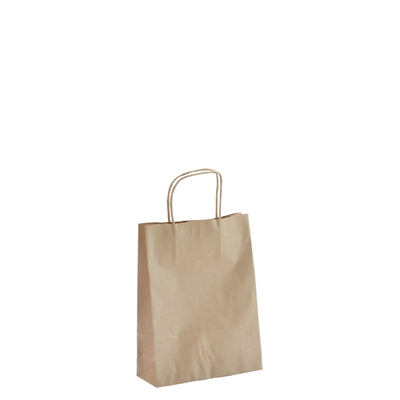 Sac kraft brun à poignées torsadées 18+7x24cm 100g/m² (x50) - Sacs kraft unis, poignées torsadées