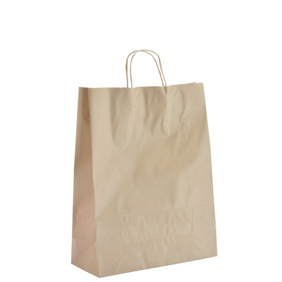 Sac kraft brun à poignées torsadées 35+14x45cm 100g/m² (x50) - Sacs kraft unis, poignées torsadées