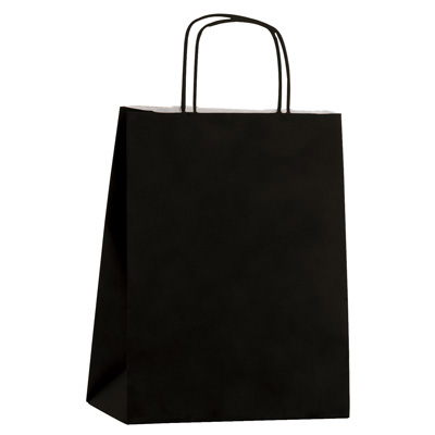 Sac kraft noir à poignées torsadées 24+10x31cm 100g/m² (x50) - Sacs kraft unis, poignées torsadées