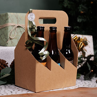Porte-bouteilles carton kraft 6 bières 75 cl/1L brun 19,5 + 13 x 29 cm, paquet de 30 - Mètres de bières, Emballages pour bouteilles de bières-1