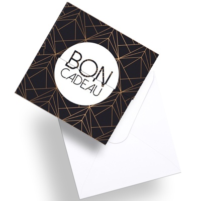 Bon cadeau graphique noir / or / blanc 12 x 12 cm - Paquet de 12 - Bons cadeaux