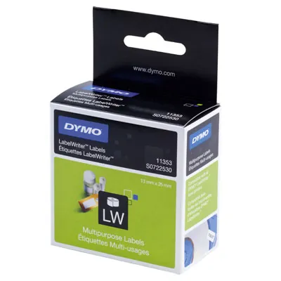 Etiquette repositionnable pour Dymo LabelWriter 13 x 25 mm - Blanc - Rouleau de 1000 - Imprimantes Étiquettes
