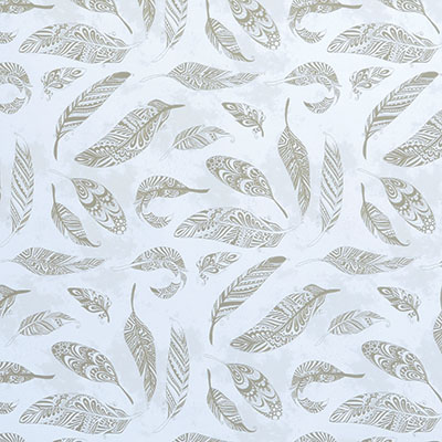 Papier cadeau à motifs plumes taupe/blanc 70 cm x 50 m 65 g/m² - le rouleau - Papier cadeaux couchés à motifs