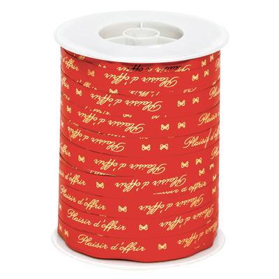 Bolduc rouge Plaisir d'offrir 10 mm x 250 m polypropylène - Bolducs imprimés et à motifs