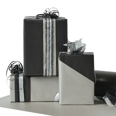 Papier cadeau kraft duo métallisé noir/argent 70 cm x 50 m 60 g/m² – le rouleau - Papiers cadeaux unis-1