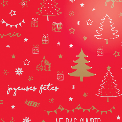 Papier cadeau Jennyfer rouge, blanc & or motifs Noël 70 cm x 50 m 60 g/m² – Le rouleau - Papier cadeaux couchés à motifs