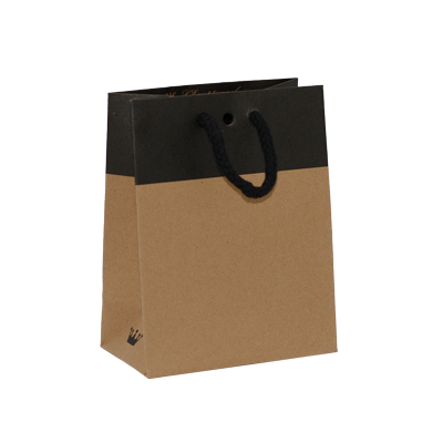 Sacs chic bicolore - Brun / Noir - 11,4 + 6,4 x H 14,6 cm - par 10 - Sacs kraft luxe