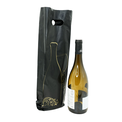 Sac 2 bouteilles plastique noir / or - 16 + 8 x H 46 cm - Paquet de 50 - Sacs pour bouteilles de vin-2